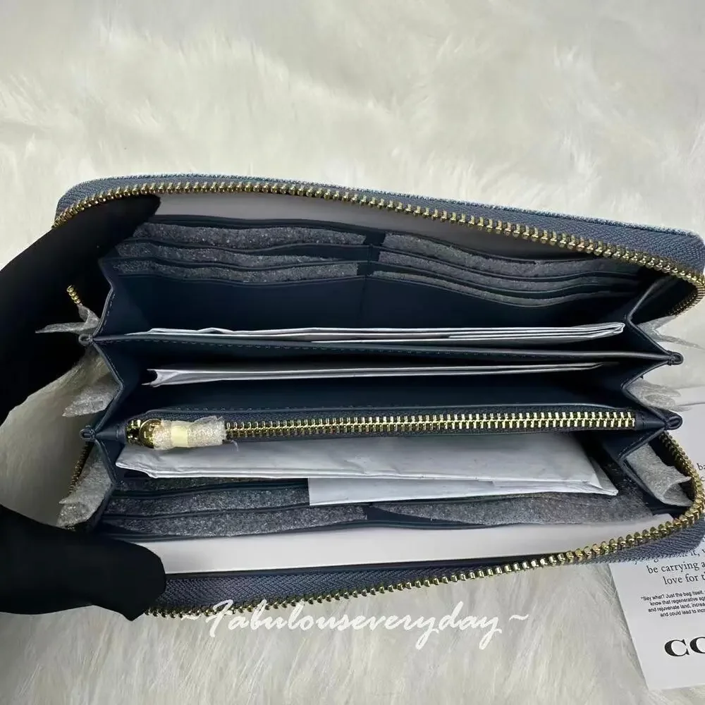 Coach Long Zip Around Wallet In Loved Denim CEC21 denim/Gold/Light Indigo NWT
